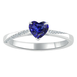 Round Natural Earth Mined Diamond & Blue Sapphire Engagement Ring 2 Carats Tapered Shank