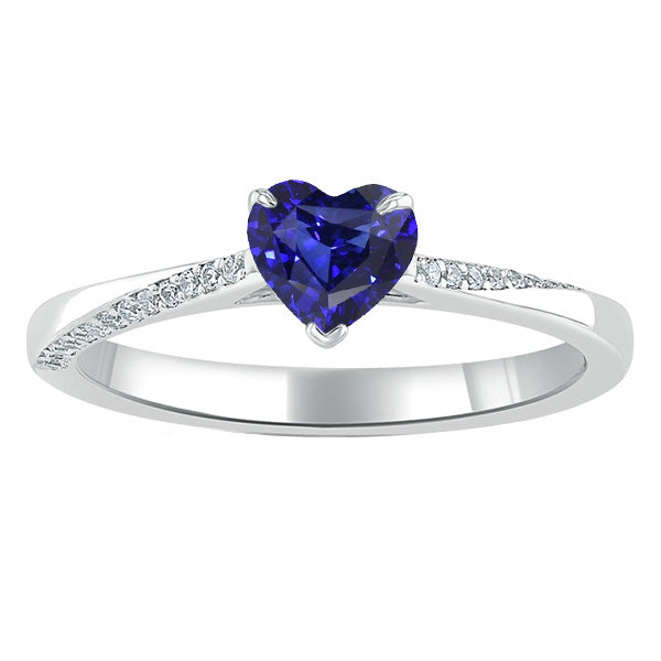 Round Diamond & Blue Sapphire Engagement Ring  Sparkling Unique Lady’s   Tapered Shank