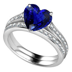 Round Natural Earth Mined Diamond Blue Sapphire Engagement Ring Set With Band 4 Carats