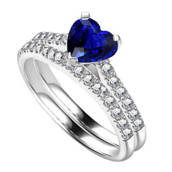Ladies Natural Earth Mined Diamond Engagement Ring Set Heart Ceylon Sapphire 3.50 Carats