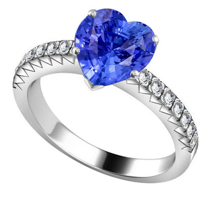 Diamond Sapphire Engagement Ring   Lady’s  Round Anniversary  Prong Set White Gold