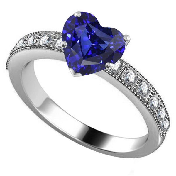 Diamond  Lady’s  Round Anniversary  Gemstone Ring Heart Shaped Blue Sapphire Jewelry