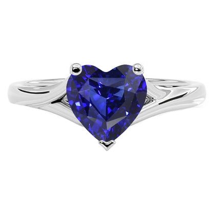 Heart  Fancy Lady’s Vintage Style  Solitaire Gold Sapphire Ring Split Shank