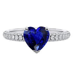 Gold Blue Sapphire Gemstone Ring 4 Carats Multi Row Pave Set Natural Earth Mined Diamonds