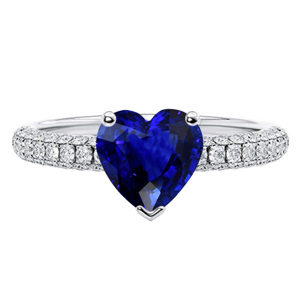 Fancy Lady’s Vintage Style  Gold Blue Sapphire Gemstone Ring   Multi Row Pave Set Diamonds