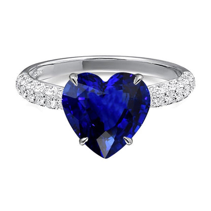 Solitaire  Sparkling Unique Lady’s Heart Cut Sapphire Ring With Diamond Accent