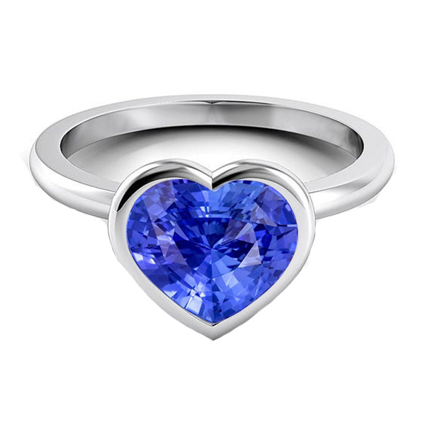 Heart Solitaire Sparkling Unique Lady’s  Bezel Set Light Blue Sapphire Ring