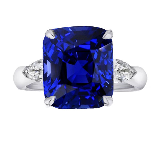 Three Sparkling Unique Lady’s  Stone Cushion Blue Sapphire Ring & Pear Diamond