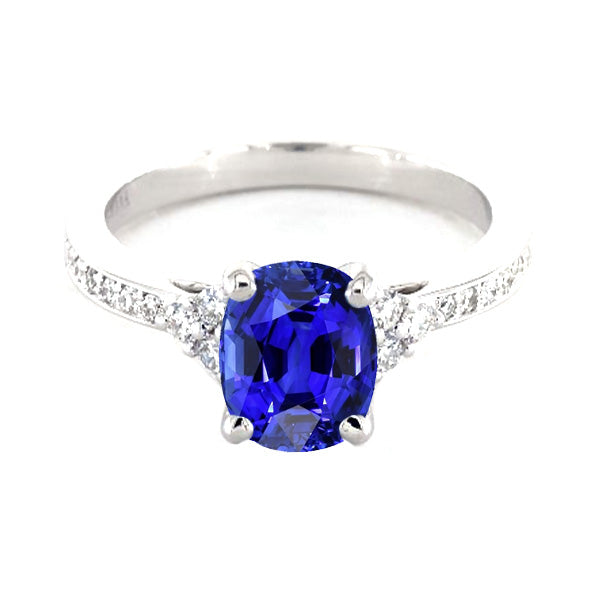 Natural Earth Mined Diamond Engagement Ring Oval Sri Lankan Sapphire 3.50 Carats