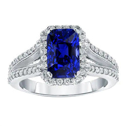 Natural Earth Mined Diamond Anniversary Ring Radiant Cut Sapphire Split Shank 5.50 Carats