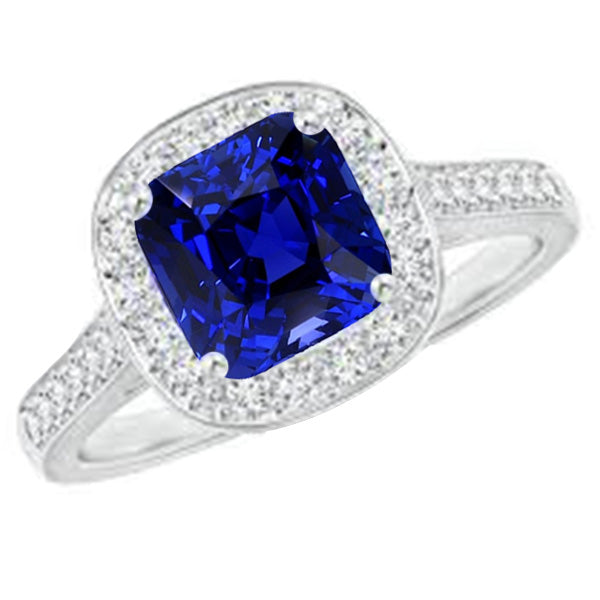 Halo Cushion  Lady’s Brilliant Engagement   Sapphire Ring White Gold 14K Diamond Jewelry