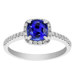 Halo Cushion Ceylon Sapphire Ring With Accents Natural Earth Mined Diamond 3.50 Carats