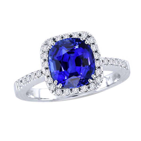 Halo Cushion Sapphire Wedding Ring True classic fancy   Diamond Accent Jewelry