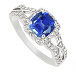 Halo Cushion Ceylon Sapphire Ring 4 Carats Infinity Style Natural Earth Mined Diamonds
