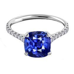 Cushion Sapphire Gemstone Ring 3.50 Carats Double Prong Natural Earth Mined Diamonds