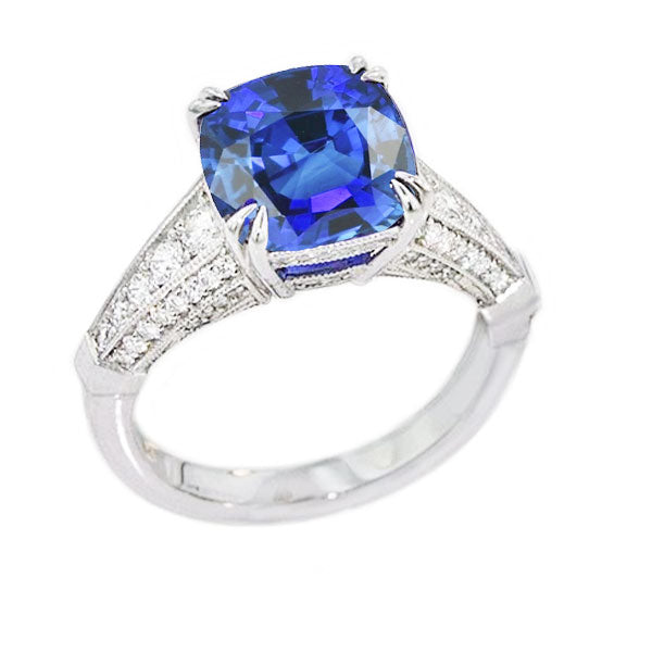 Ladies New weeding  Round Diamond Jewelry Cushion Ceylon Sapphire
