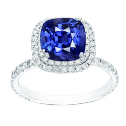 Blue Sapphire Double Halo Ring Gold 14K Natural Earth Mined Diamond Jewelry 5 Carats