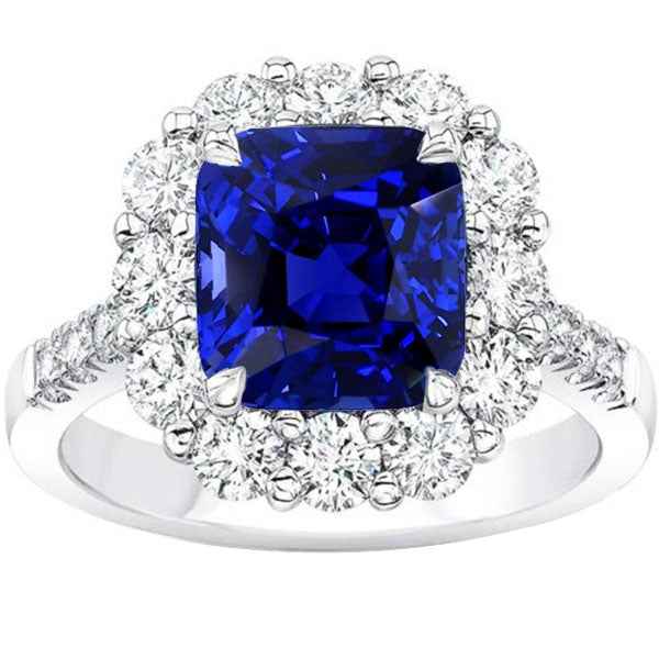 Best Stylish Halo Cushion Deep Blue Sapphire Ring & Diamond Jewelry