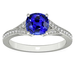 Cushion Sapphire Gemstone Ring 3.50 Carats Split Shank Women’s Jewelry