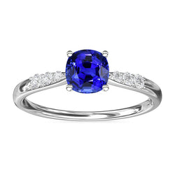 Blue Sapphire Natural Earth Mined Diamond Cushion Engagement Ring 2 Carats White Gold
