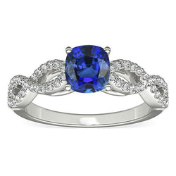 Natural Earth Mined Diamond Cushion Blue Sapphire Gemstone Ring Infinity Style 3 Carats