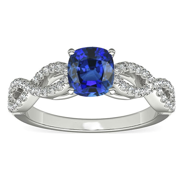 Ladies New weeding  Diamond Cushion Blue Sapphire Gemstone Ring Infinity Style