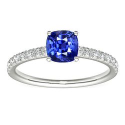 Gemstone Jewelry Cushion Sapphire Ring Accented Diamonds 3 Carats