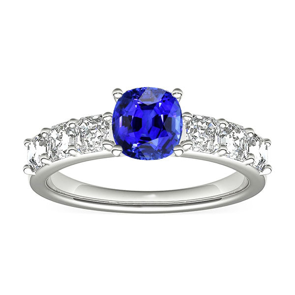 Gorgeous fancy anniversary  Diamond Anniversary Cushion Ceylon Sapphire Ring