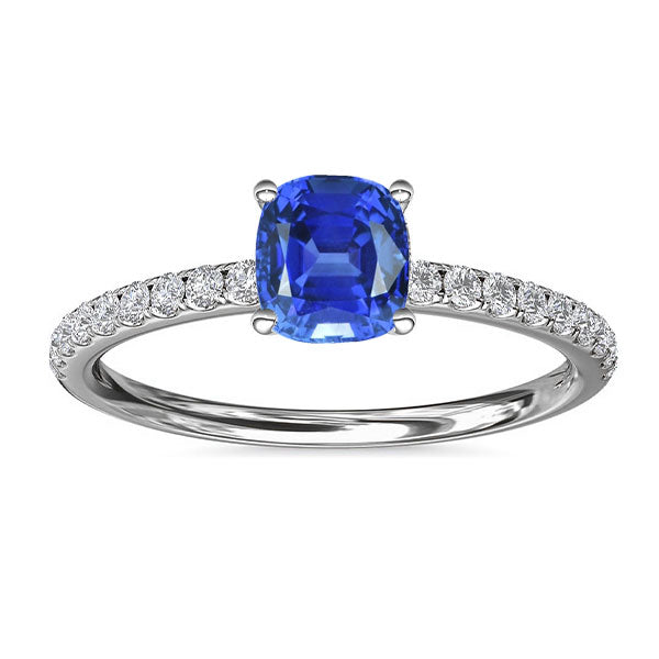 White Gold  New High Quality Wedding   Solitaire Blue Sapphire Ring & Accented Diamond
