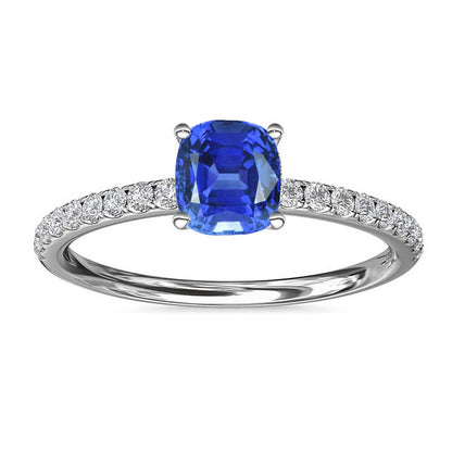 White Gold  New High Quality Wedding   Solitaire Blue Sapphire Ring & Accented Diamond