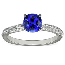 Ceylon Sapphire Gemstone Ring Double Pave Diamonds 3 Carats