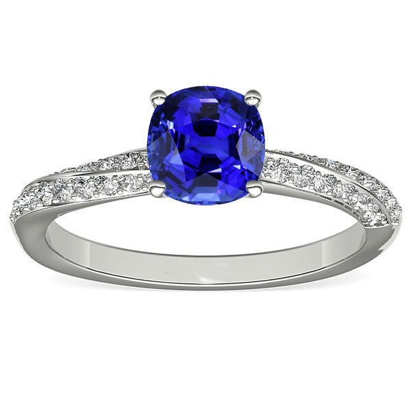 New High Quality Wedding   Ceylon Sapphire Gemstone Ring Double Pave Diamonds