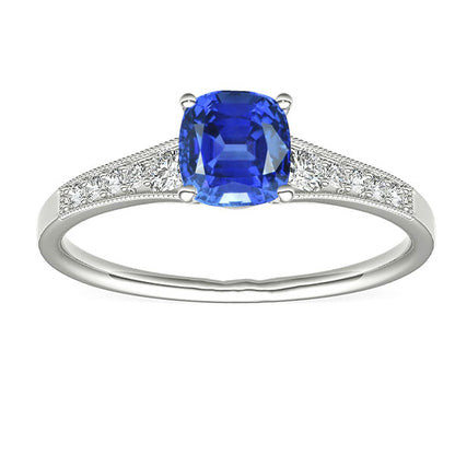New High Quality Wedding   Vintage Style Diamond Ring Cushion Ceylon Sapphire Jewelry