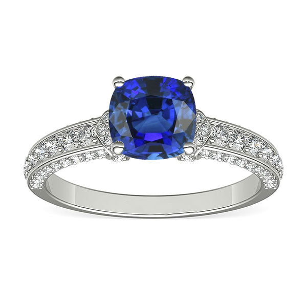 Ladies New weeding  White Gold Diamond Blue Sapphire Engagement Ring Prong