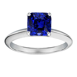 Cushion Solitaire Sapphire Ring 2.50 Carats White Gold Jewelry