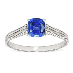 Solitaire Cushion Srilanka Sapphire Ring 1.50 Carats Double Rope Style