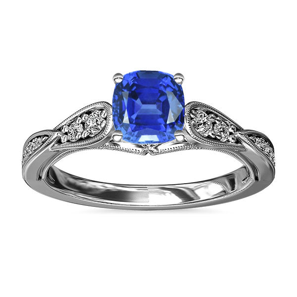 Diamond Engagement Ring Cushion Sapphire  Woman's  Weeding Anniversary    Vintage Style