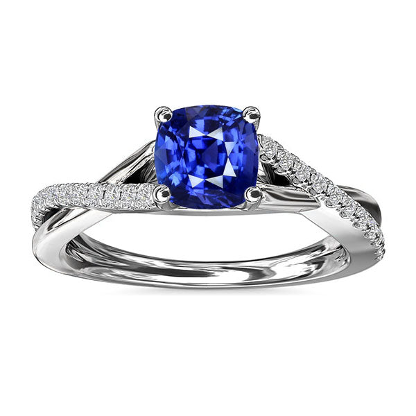 Gemstone Jewelry Cushion Sapphire Ring Twisted Shank  Woman's  Weeding Anniversary    