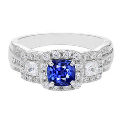 Halo Cushion Sapphire Natural Earth Mined Diamond Ring White Gold Jewelry 3.50 Carats