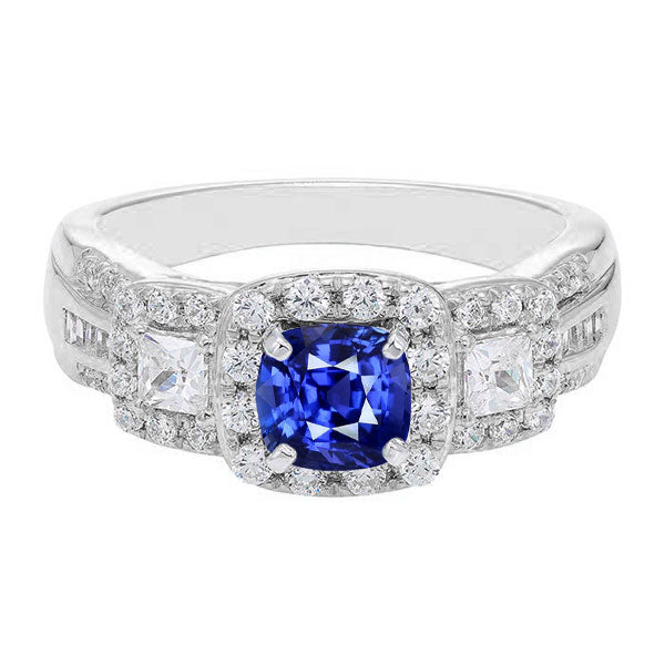 Halo Cushion Sapphire Diamond Ring White Gold Jewelry 3.50 Carats