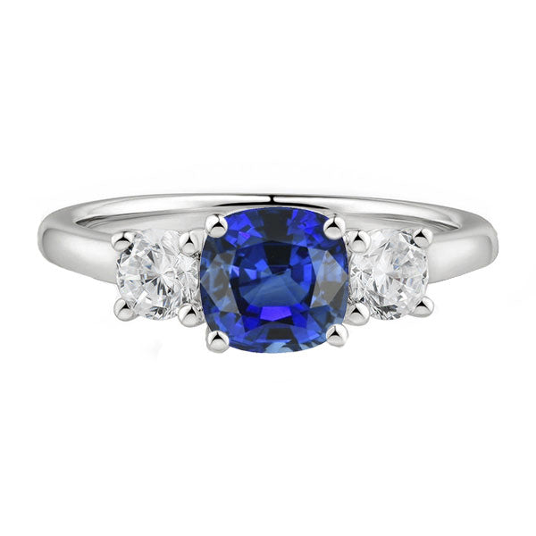 White Gold 3 Stone Ring Cushion Ceylon Sapphire 2.50 Carats Jewelry 