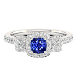 Halo Cushion Sapphire Ring Princess & Round Diamonds 2.50 Carats