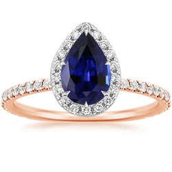 Two Tone Ceylon Pear Sapphire Natural Earth Mined Diamond Engagement Ring 6 Carats New