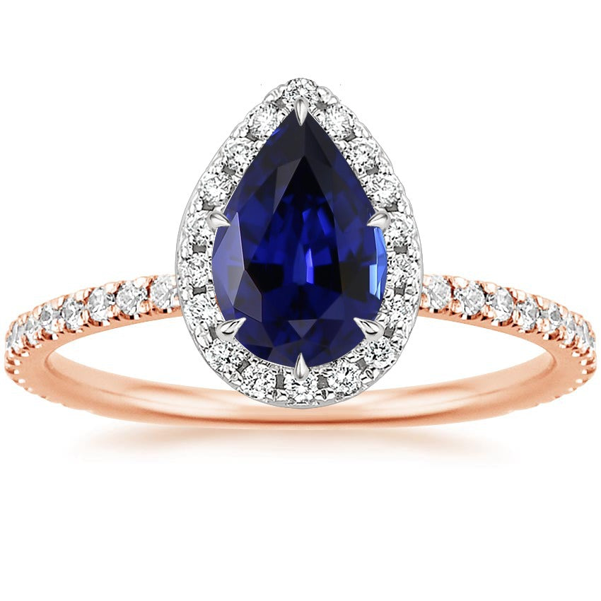 New Amazing Stylish Two Tone Ceylon Pear Sapphire Diamond Engagement Ring