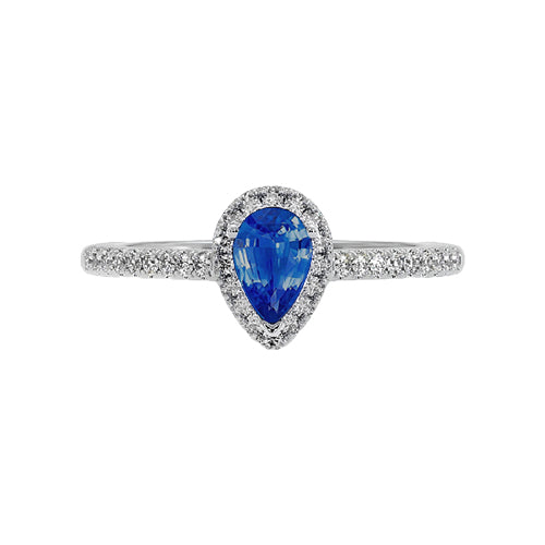 Pear Blue Sapphire Diamond Halo Ring   Genuine Gold New Media 1 of 1
