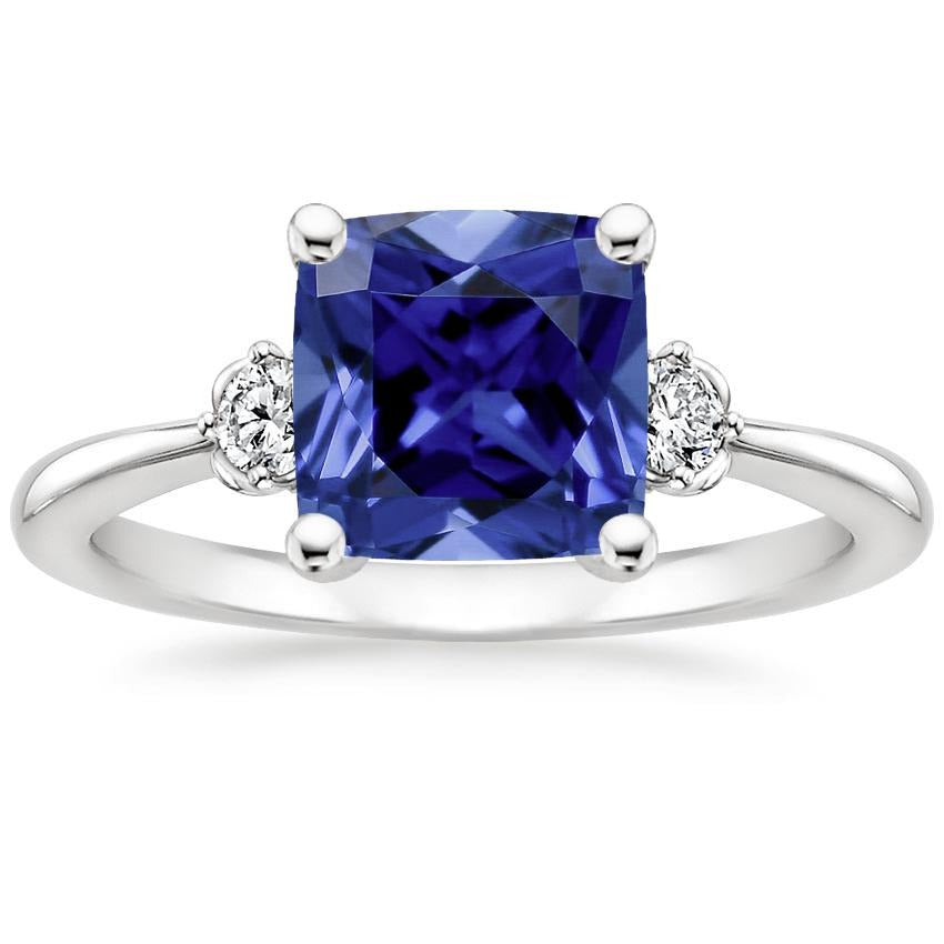 Best Quality Style Cushion Sri Lankan Sapphire Diamond 3 Stone Ring