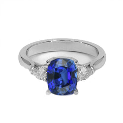Three Stone Blue Sapphire With Pear Natural Earth Mined Diamonds Ring 4.50 Carats Gold 14K