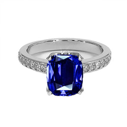 White Gold Natural Earth Mined Diamond Ring Cushion Ceylon Sapphire Accented 6 Carats