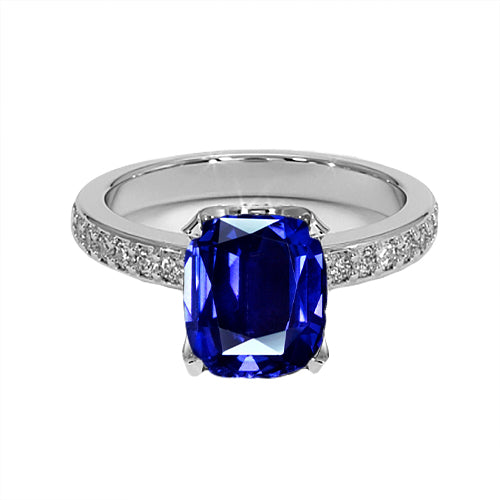 White Gold Natural Earth Mined Diamond Ring Cushion Ceylon Sapphire Accented 6 Carats
