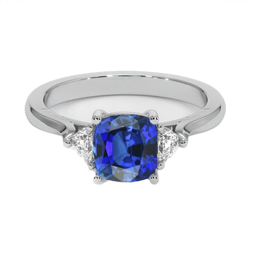 Ladies Sparkling 3 Stone Diamond Engagement Ring With One Blue Sapphire